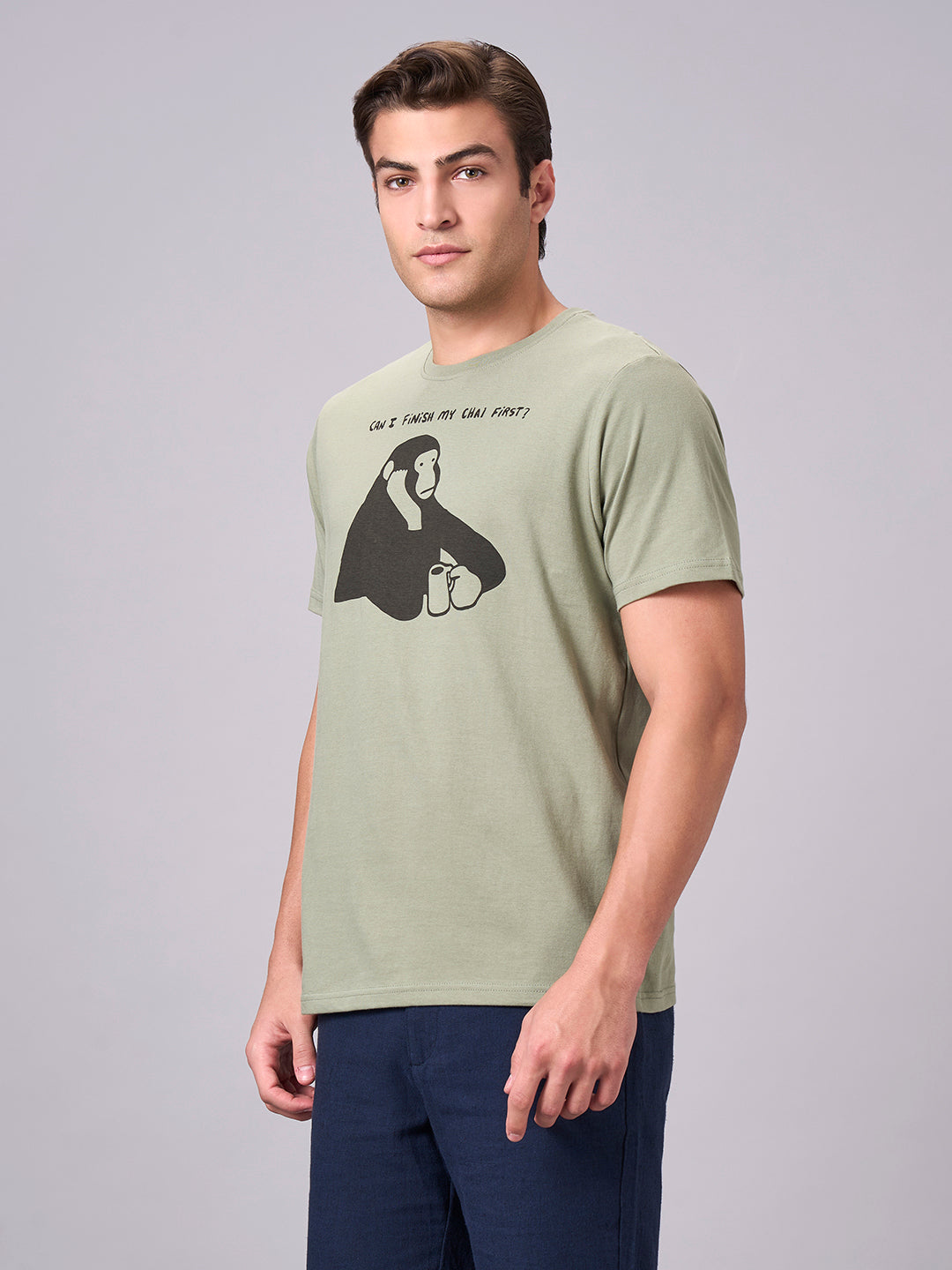 Men's Green 100% Cotton Regular Fit Tshirt