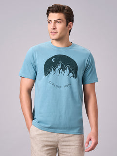 Men’s Cotton Regular Fit Half Sleeve Graphic T-Shirt Aqua