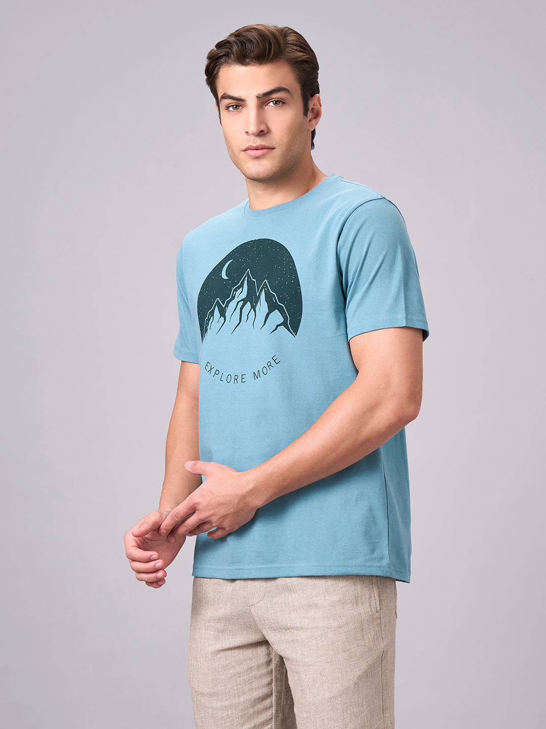 Men's Aqua 100% Cotton Regular Fit Tshirt