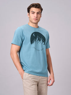Men’s Cotton Regular Fit Half Sleeve Graphic T-Shirt Aqua