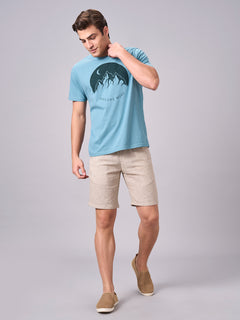 Men’s Cotton Regular Fit Half Sleeve Graphic T-Shirt Aqua
