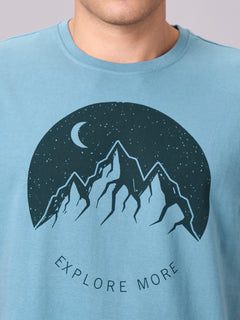 Men’s Cotton Regular Fit Half Sleeve Graphic T-Shirt Aqua