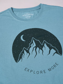 Men’s Cotton Regular Fit Half Sleeve Graphic T-Shirt Aqua