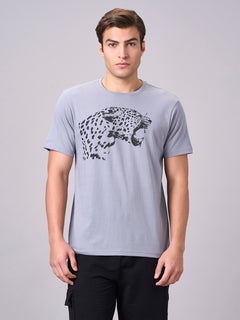 Men's 100% Cotton Regular Fit Half Sleeves Graphic T-shirt Grey
