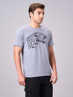 Men's 100% Cotton Regular Fit Half Sleeves Graphic T-shirt Grey