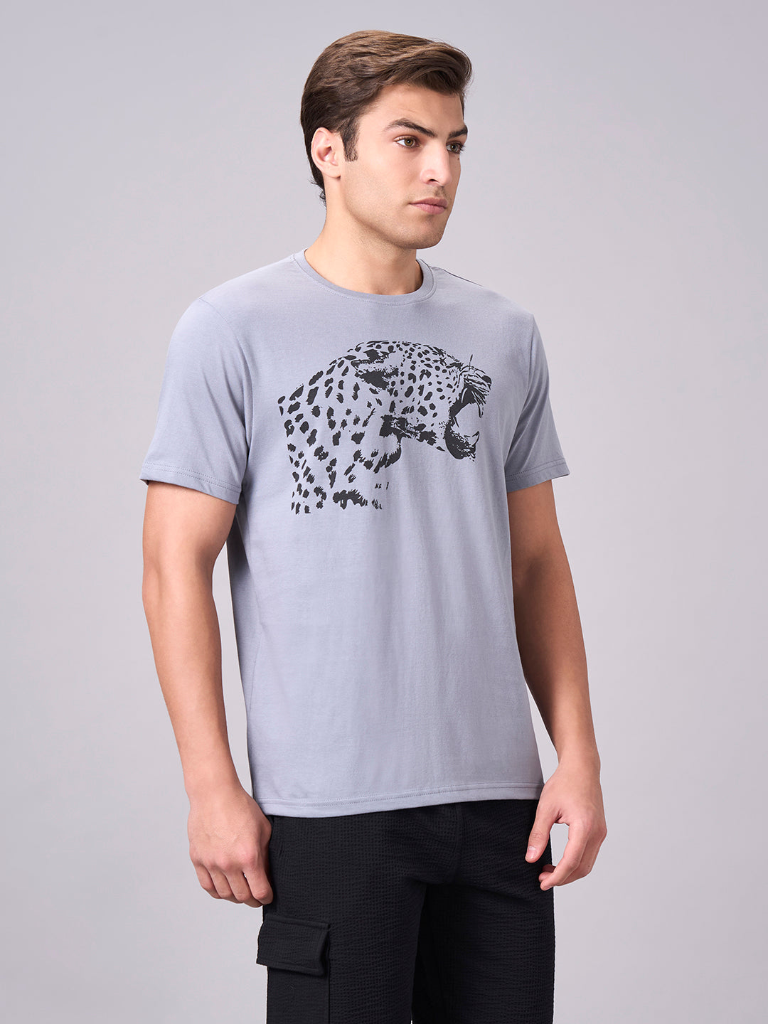 Men's Grey 100% Cotton Regular Fit Tshirt