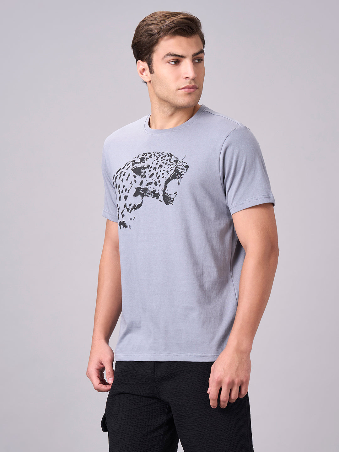 Men's Grey 100% Cotton Regular Fit Tshirt
