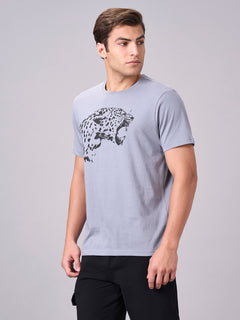 Men's 100% Cotton Regular Fit Half Sleeves Graphic T-shirt Grey