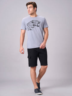 Men's 100% Cotton Regular Fit Half Sleeves Graphic T-shirt Grey
