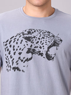 Men's 100% Cotton Regular Fit Half Sleeves Graphic T-shirt Grey