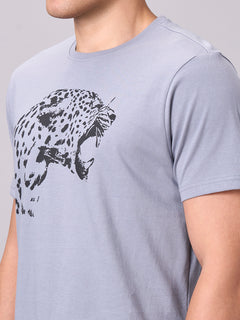 Men's 100% Cotton Regular Fit Half Sleeves Graphic T-shirt Grey