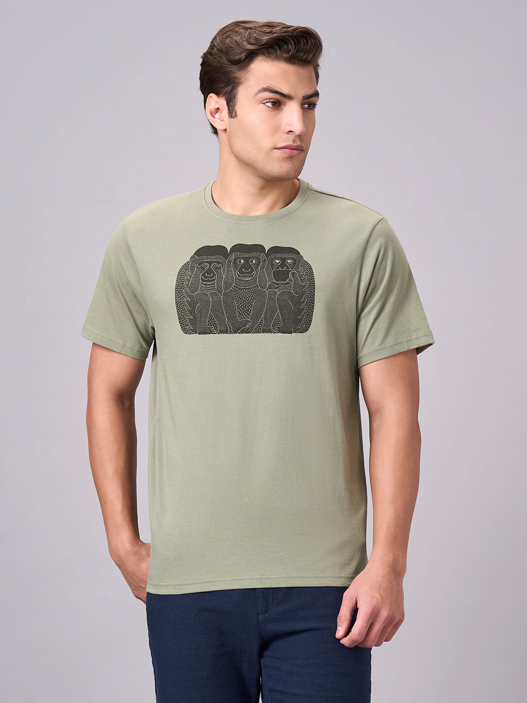 Men's Green 100% Cotton Regular Fit Tshirt