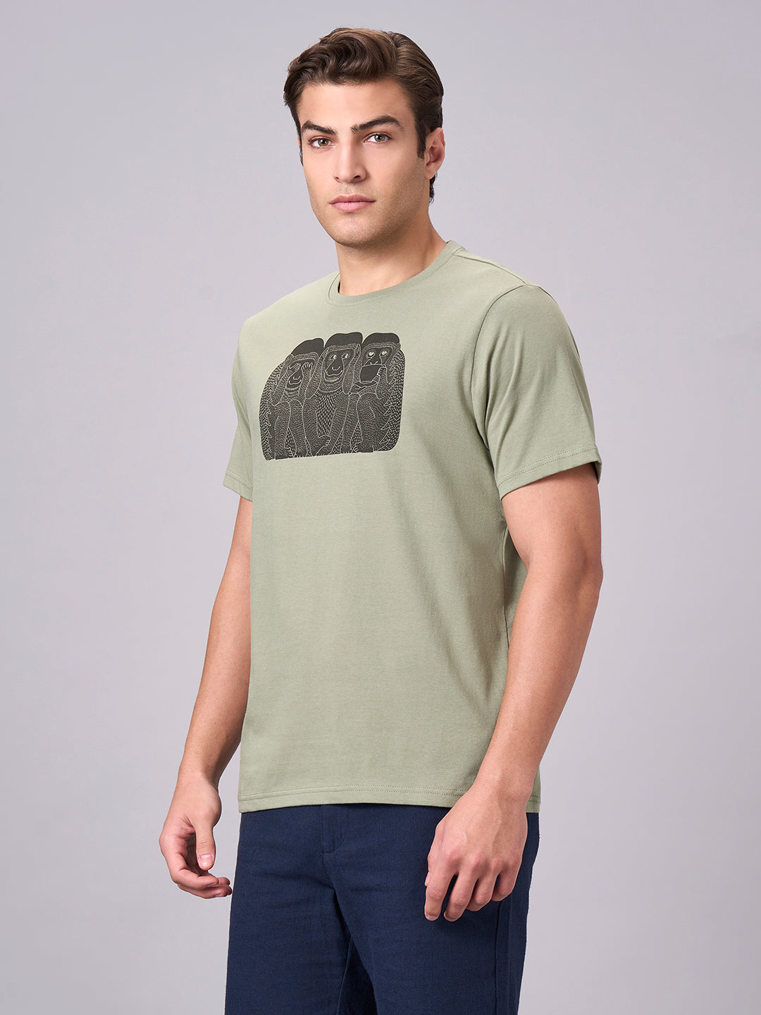 Men's Green 100% Cotton Regular Fit Tshirt