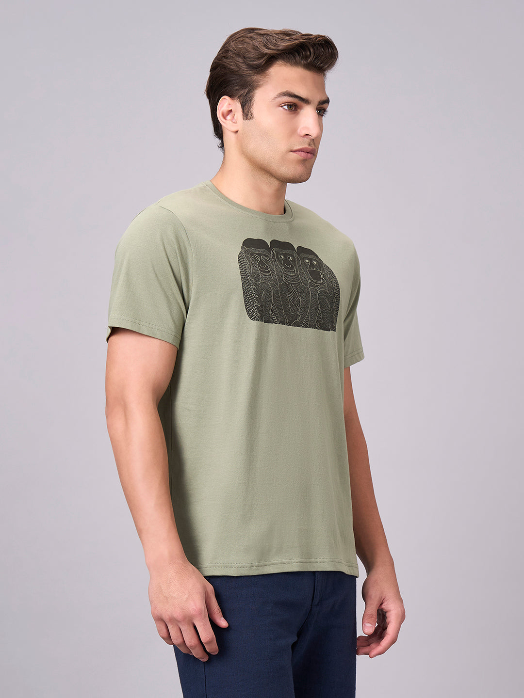 Men's Green 100% Cotton Regular Fit Tshirt