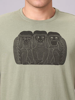 Men’s Cotton Regular Fit Half Sleeve Graphic T-Shirt Green