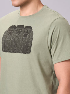 Men’s Cotton Regular Fit Half Sleeve Graphic T-Shirt Green