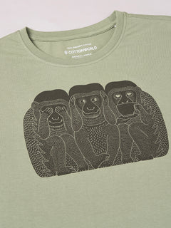 Men’s Cotton Regular Fit Half Sleeve Graphic T-Shirt Green