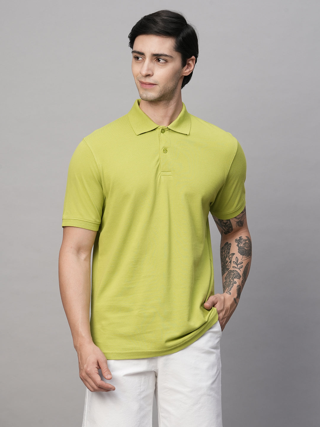 Men's Lime Cotton Regular Fit Tshirt