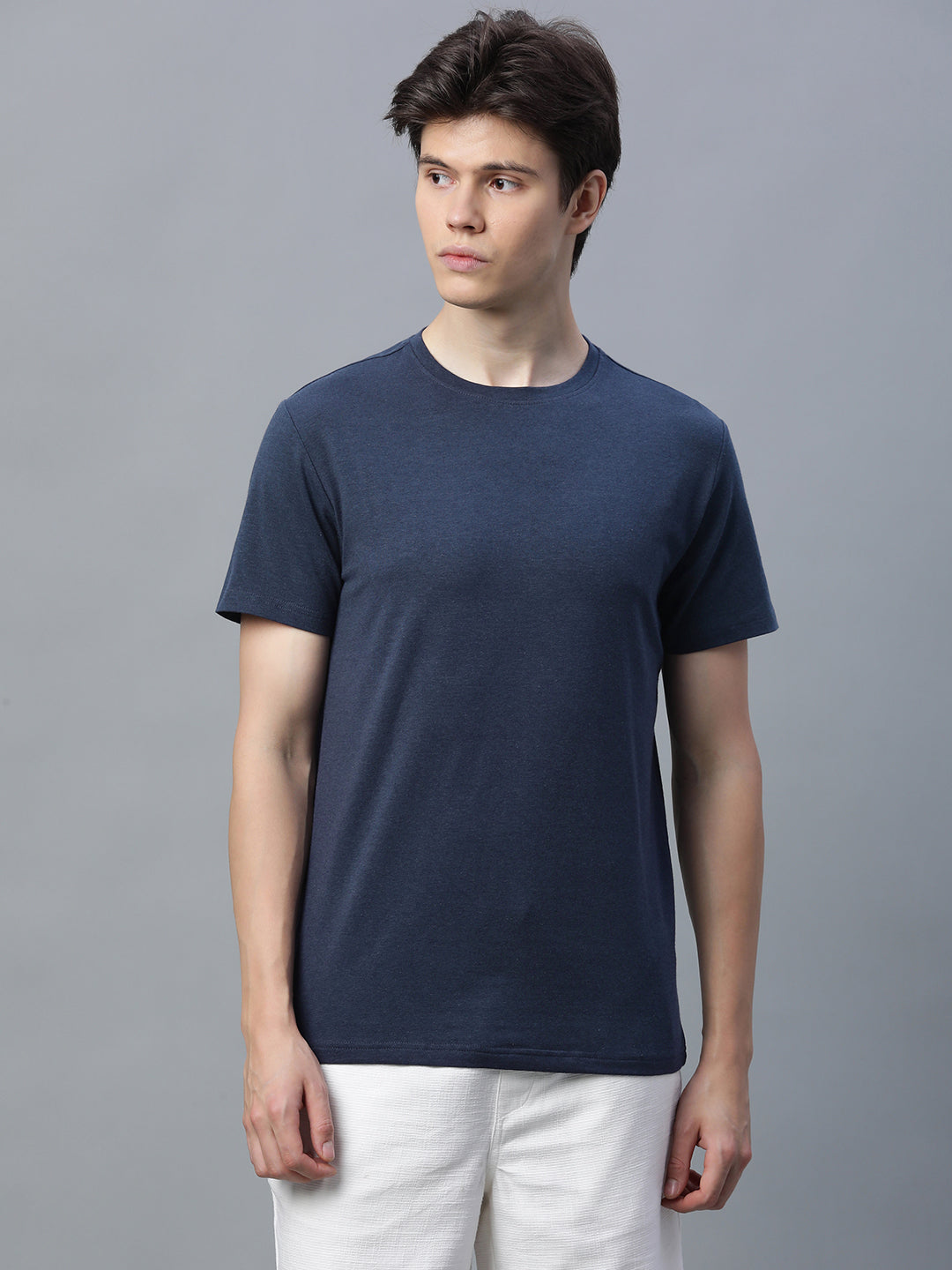 Men's Navy Cotton Bamboo Elastane Regular Fit Tshirt
