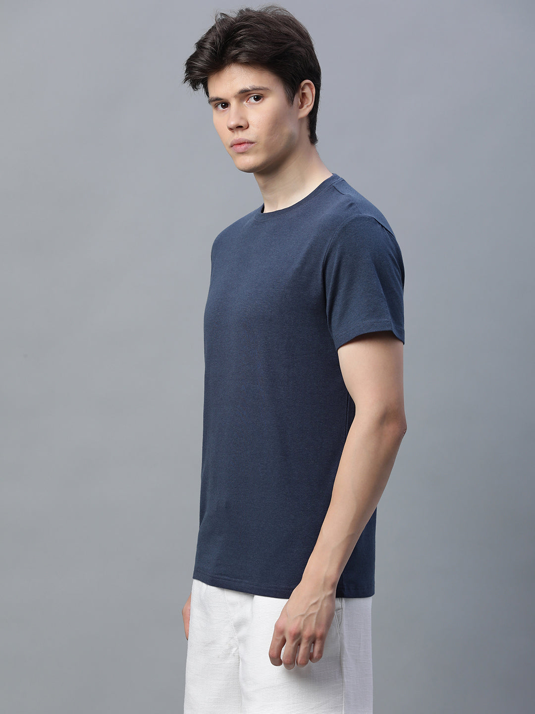 Men's Navy Cotton Bamboo Elastane Regular Fit Tshirt