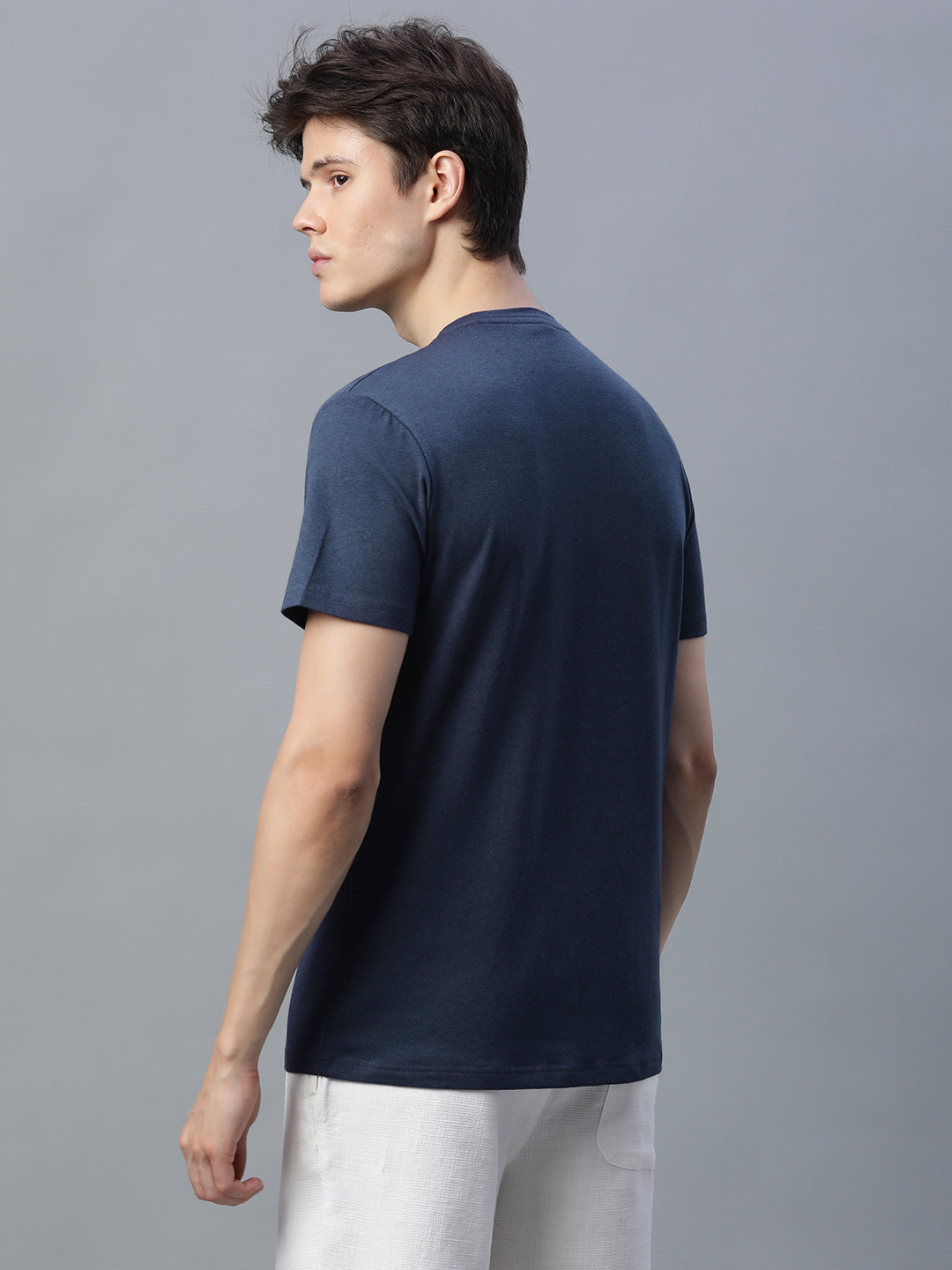 Men's Navy Cotton Bamboo Elastane Regular Fit Tshirt