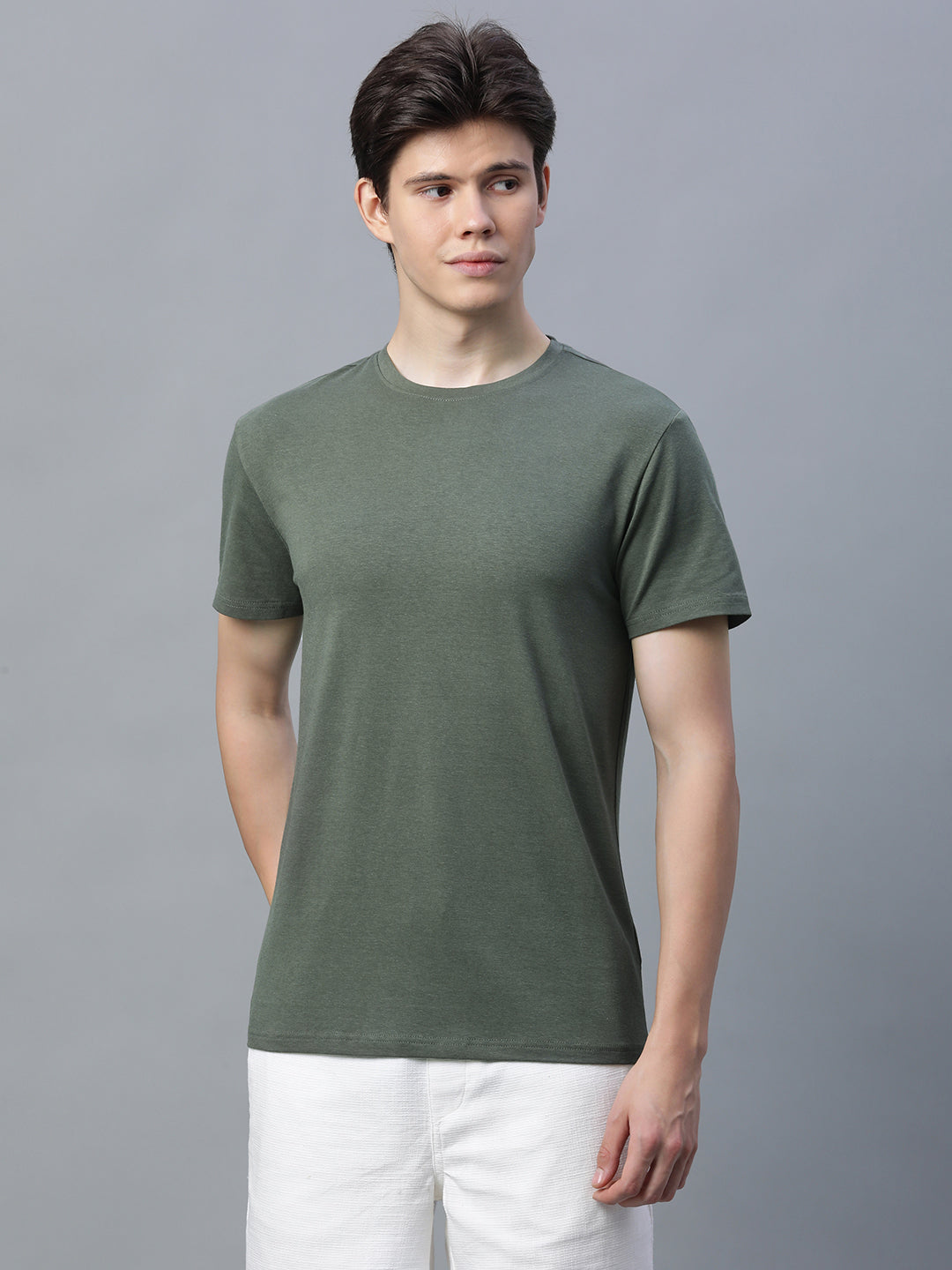 Men's Olive Cotton Bamboo Elastane Regular Fit Tshirt