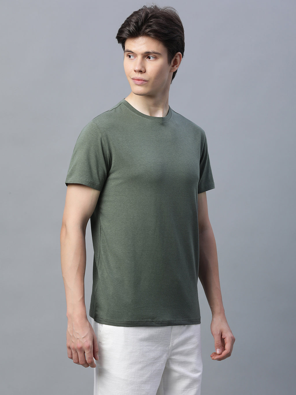 Men's Cotton Bamboo Round Neck T Shirt Olive
