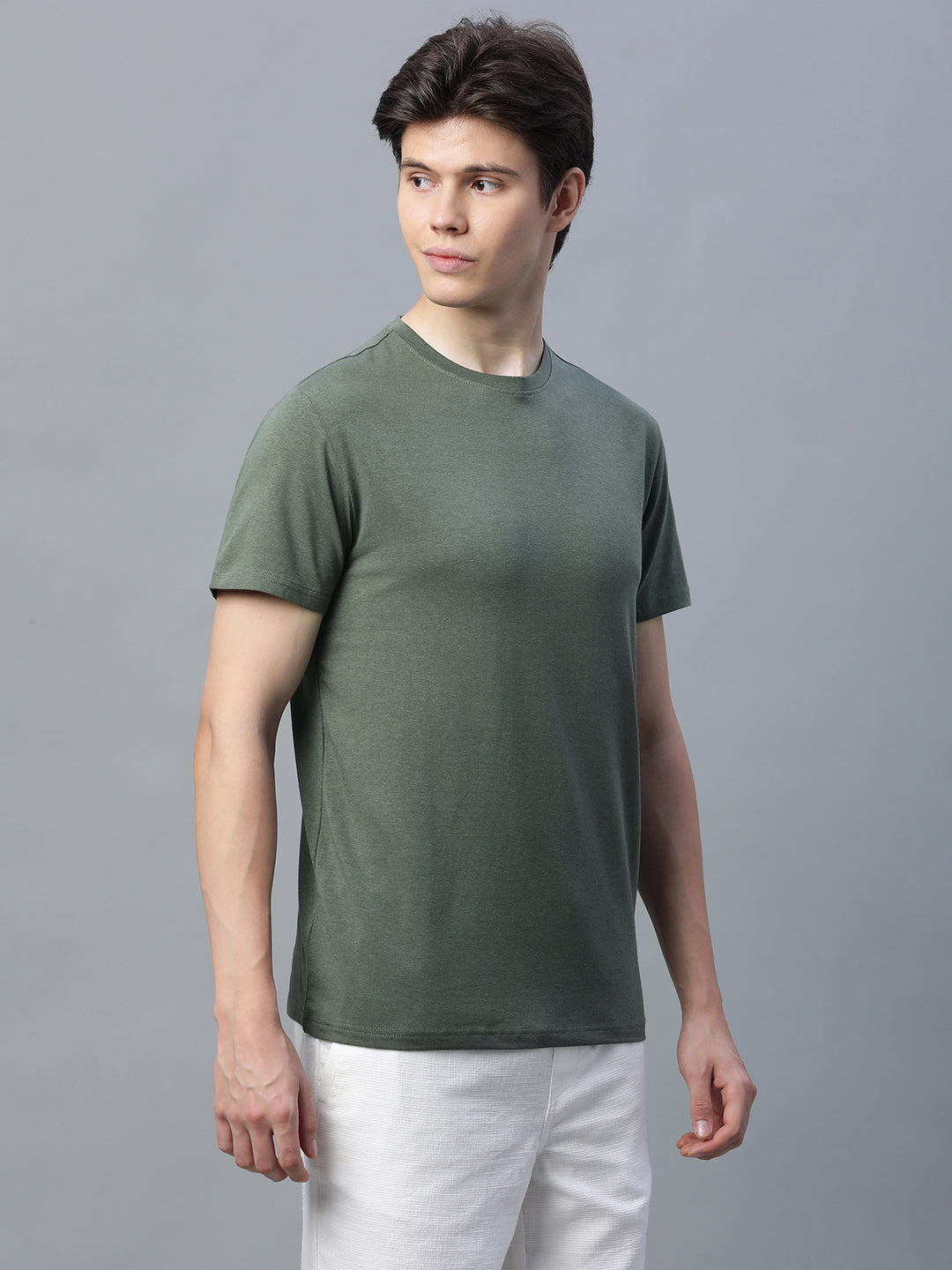 Men's Olive Cotton Bamboo Elastane Regular Fit Tshirt