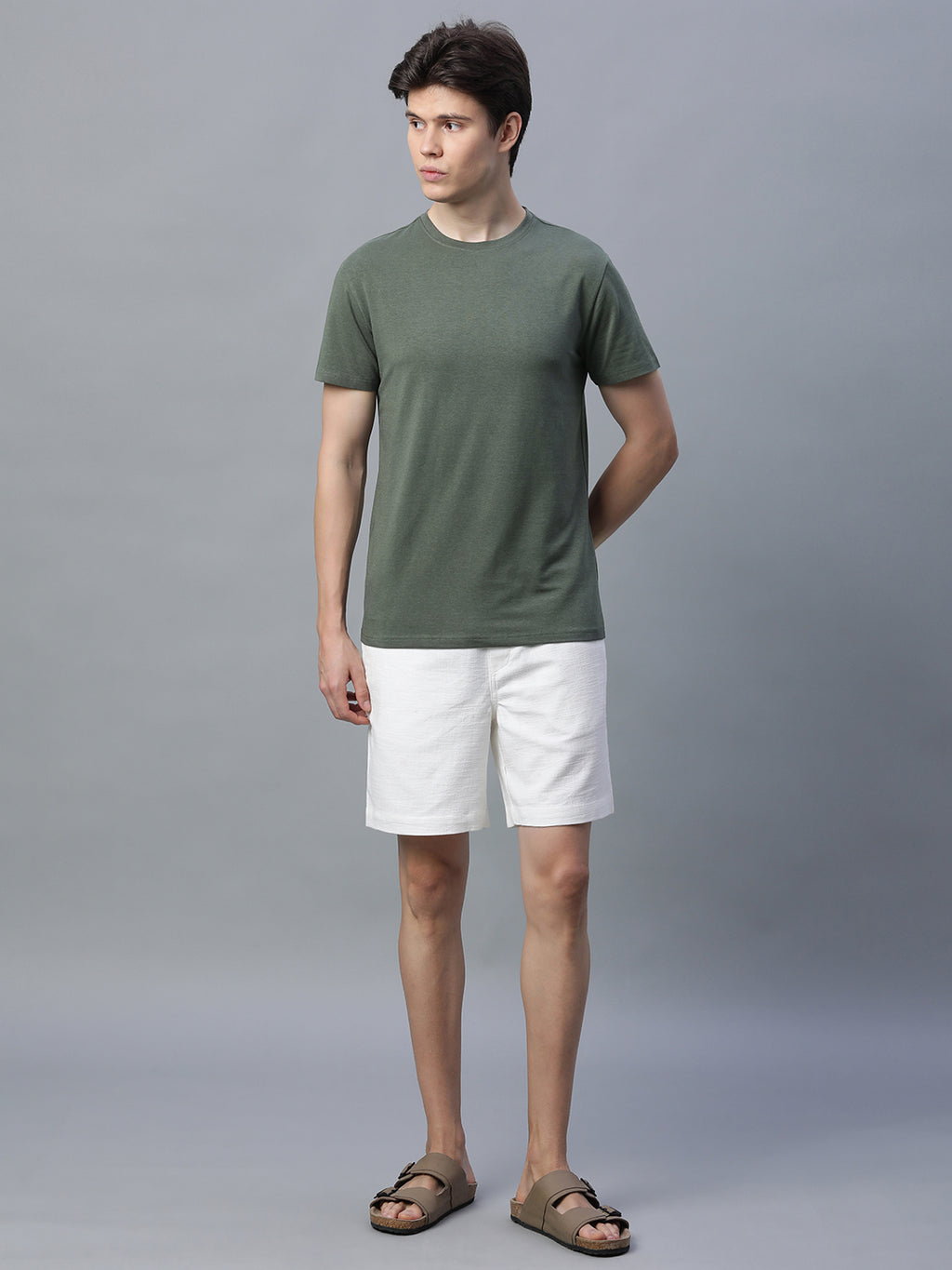 Men's Cotton Bamboo Round Neck T Shirt Olive