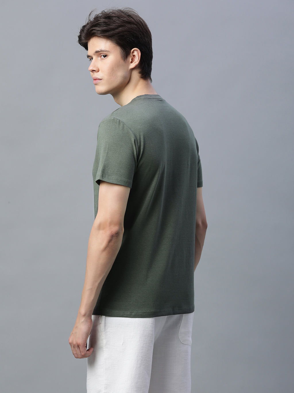Men's Cotton Bamboo Round Neck T Shirt Olive