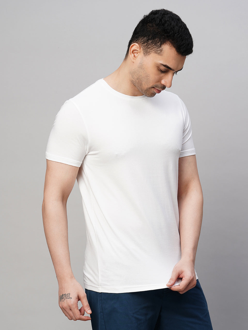 Men's Cotton Bamboo Elastane Regular Fit Tshirt White
