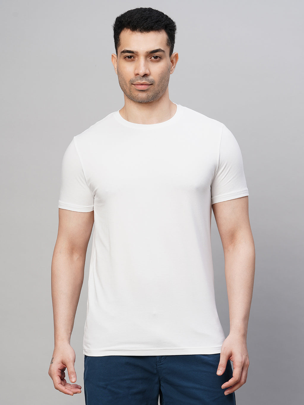 Men's Cotton Bamboo Elastane Regular Fit Tshirt White