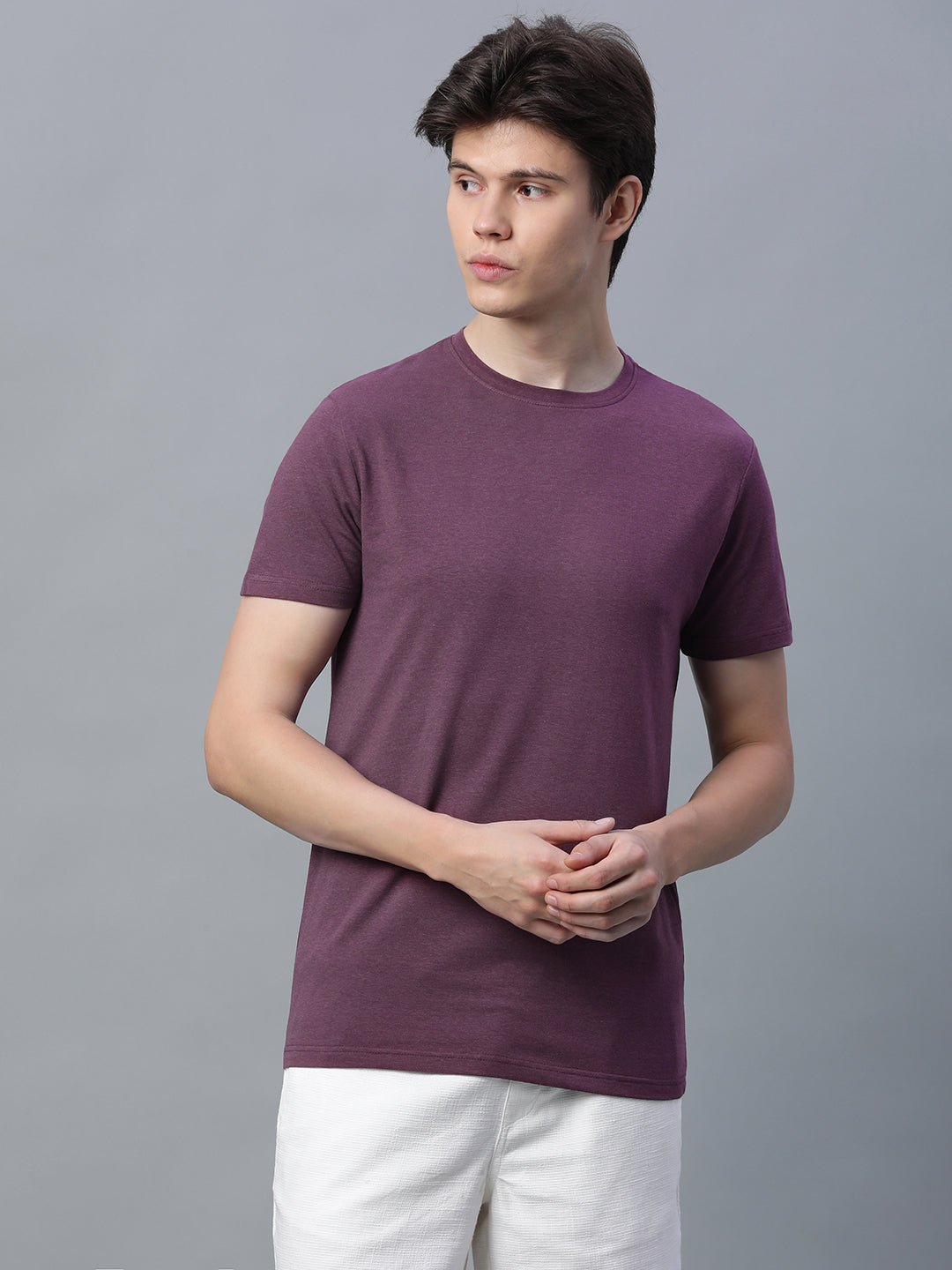 Men's Wine Cotton Bamboo Elastane Regular Fit Tshirt