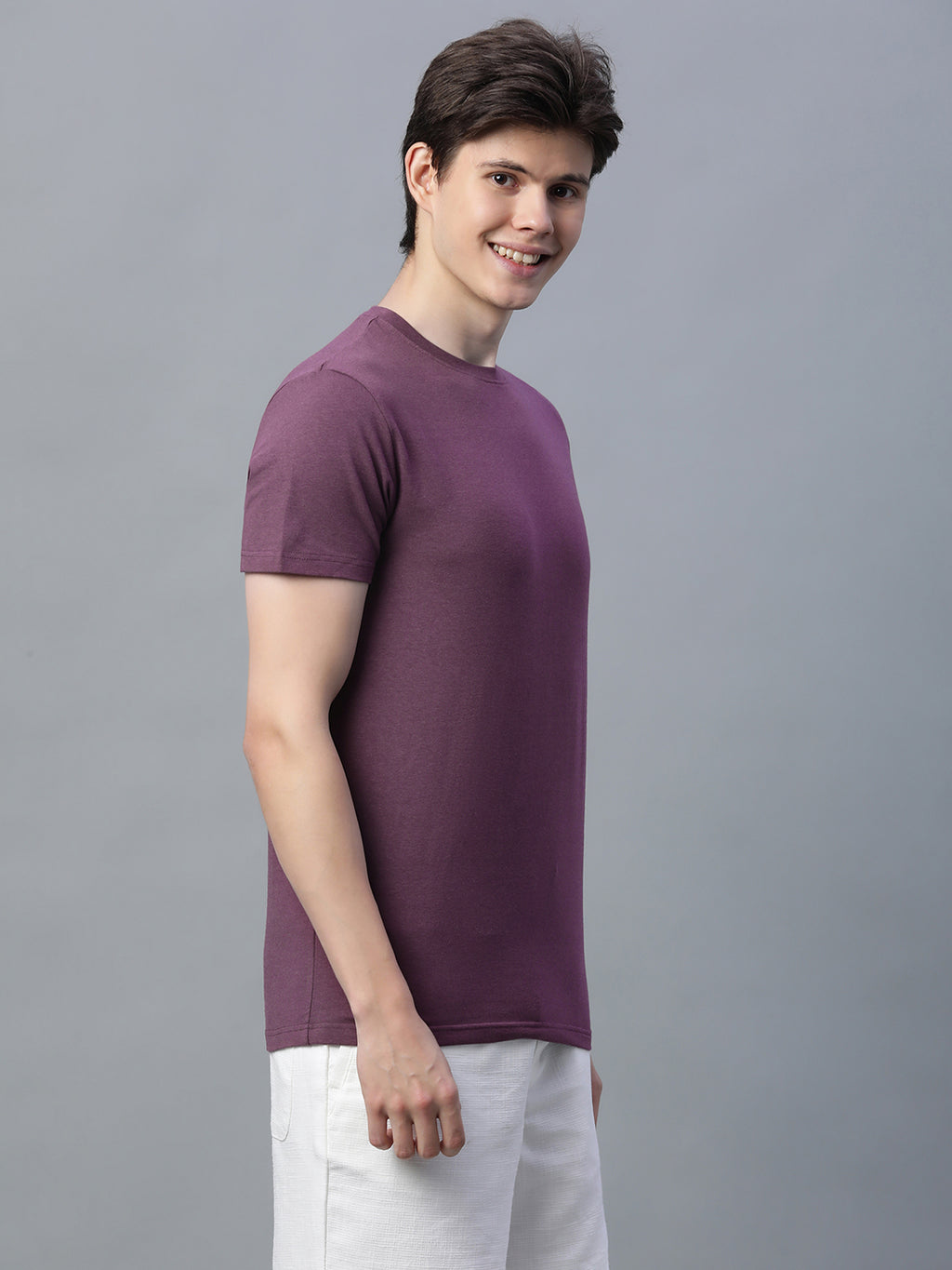 Men's Wine Cotton Bamboo Elastane Regular Fit Tshirt