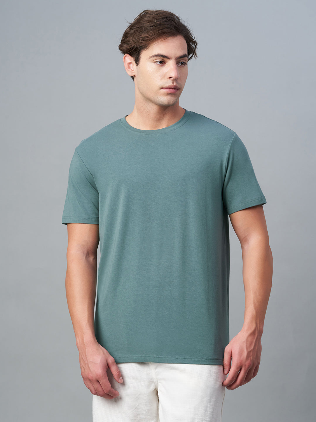 Men's Green Cotton Bamboo Elastane Regular Fit Tshirt