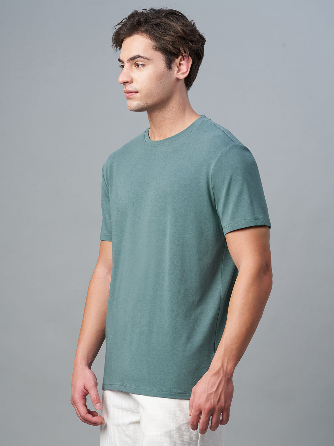 Men's Green Cotton Bamboo Elastane Regular Fit Tshirt