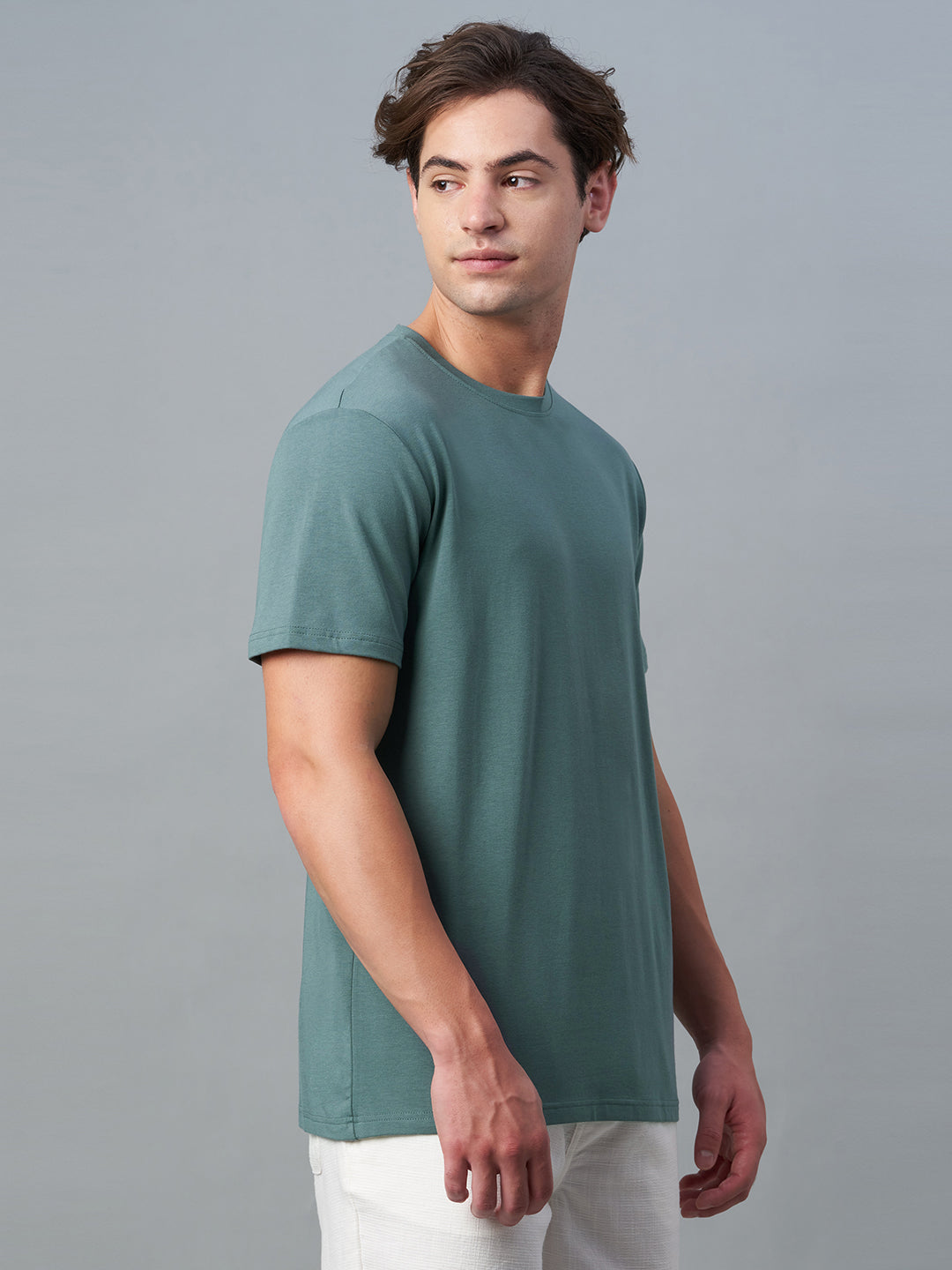 Men's Green Cotton Bamboo Elastane Regular Fit Tshirt