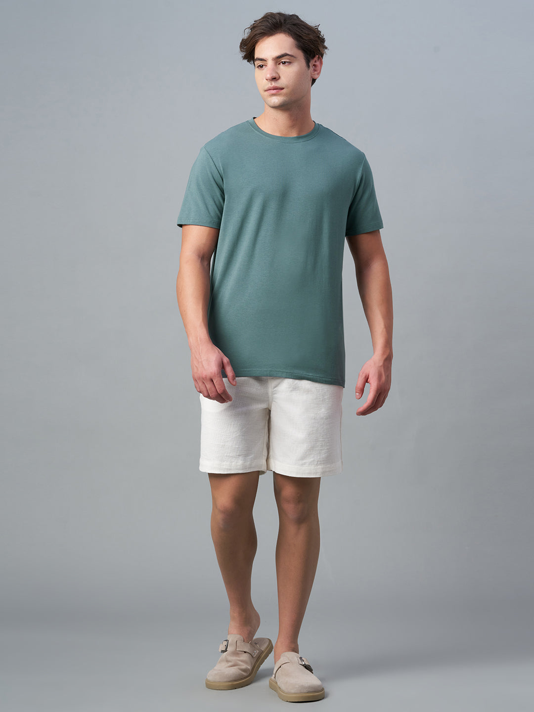 Men's Green Cotton Bamboo Elastane Regular Fit Tshirt