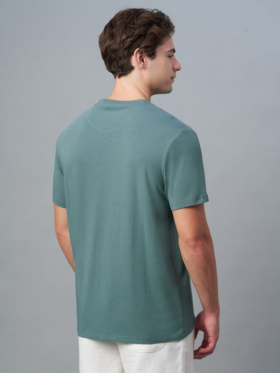 Men's Green Cotton Bamboo Elastane Regular Fit Tshirt