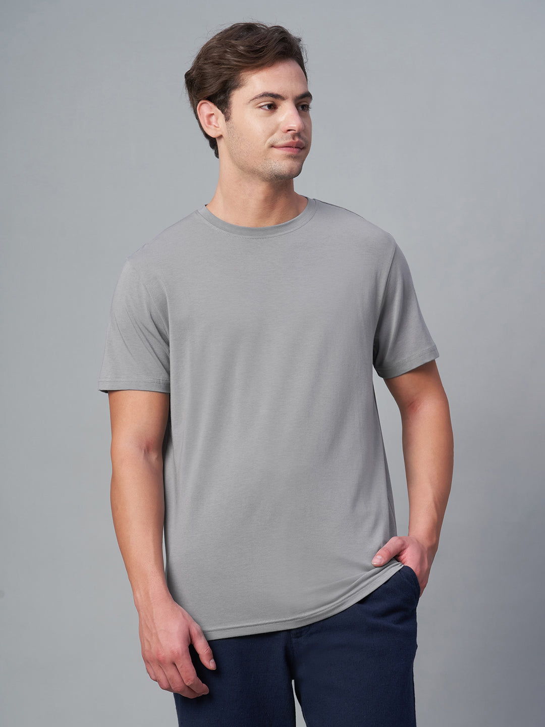 Men's Grey Cotton Bamboo Elastane Regular Fit Tshirt
