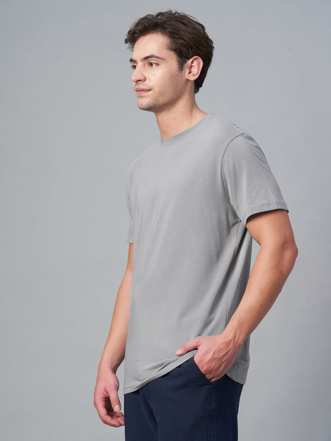 Men's Grey Cotton Bamboo Elastane Regular Fit Tshirt