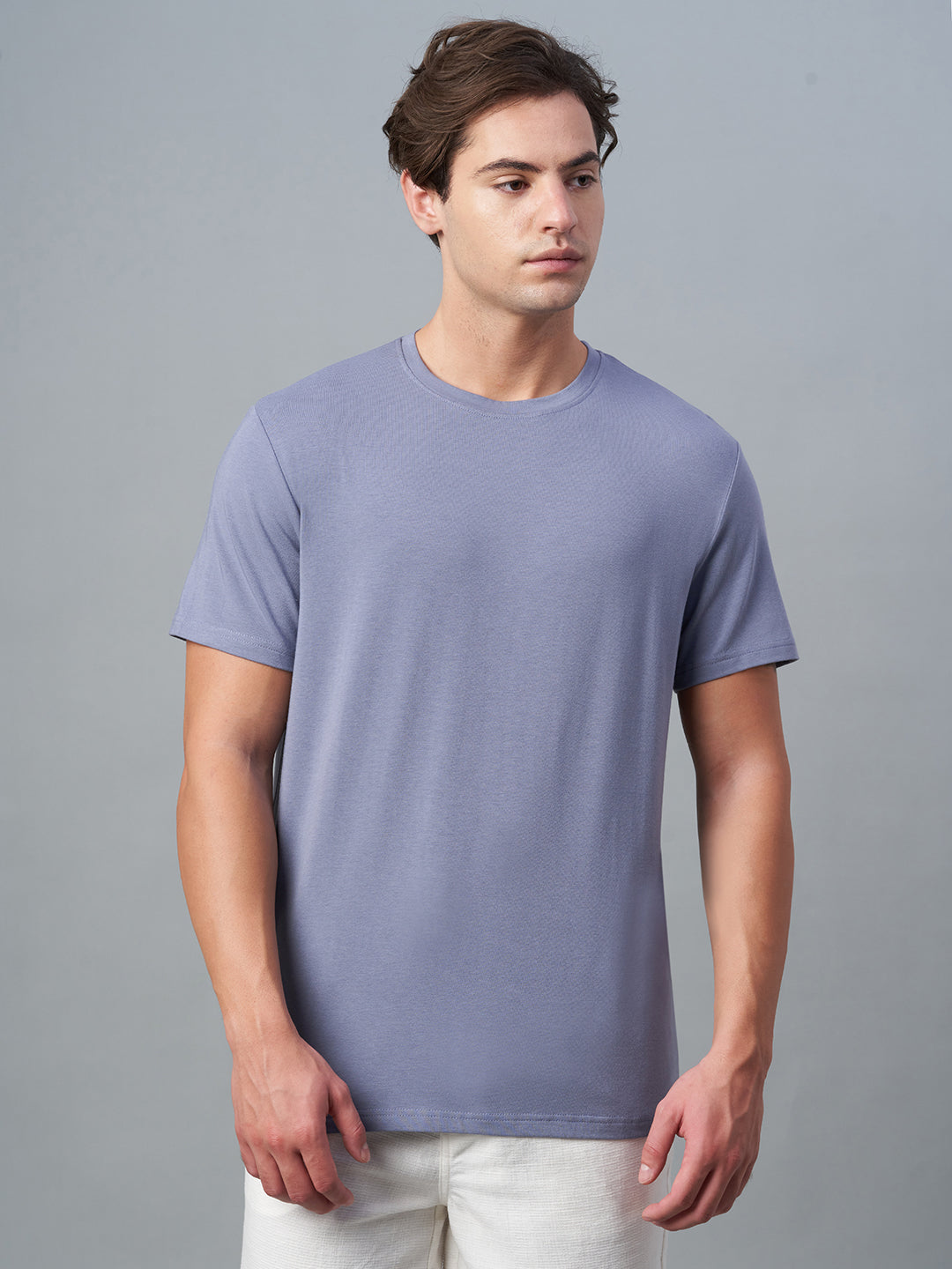 Men's Lavender Cotton Bamboo Elastane Regular Fit Tshirt