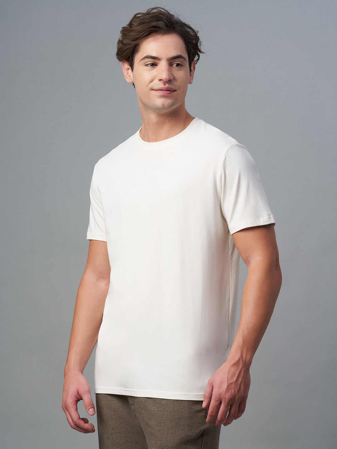 Men's Offwhite Cotton Bamboo Elastane Regular Fit Tshirt