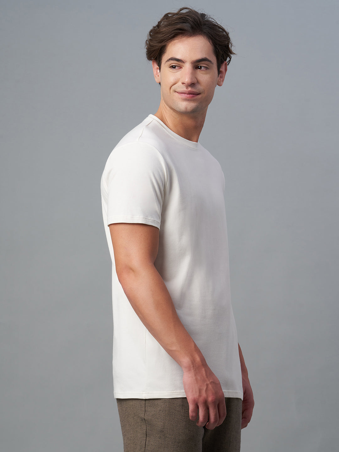 Men's Offwhite Cotton Bamboo Elastane Regular Fit Tshirt