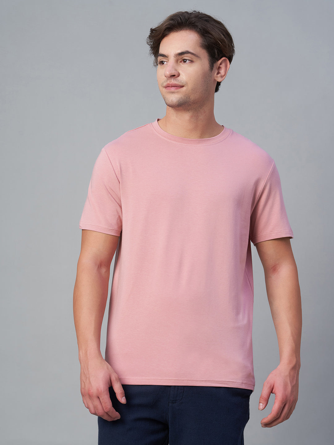 Men's Pink Cotton Bamboo Elastane Regular Fit Tshirt