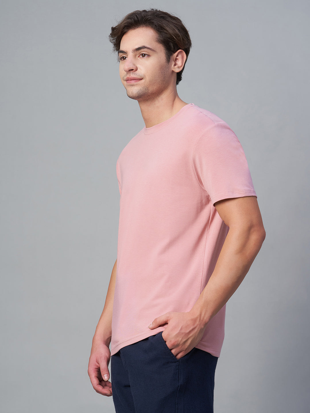 Men's Pink Cotton Bamboo Elastane Regular Fit Tshirt