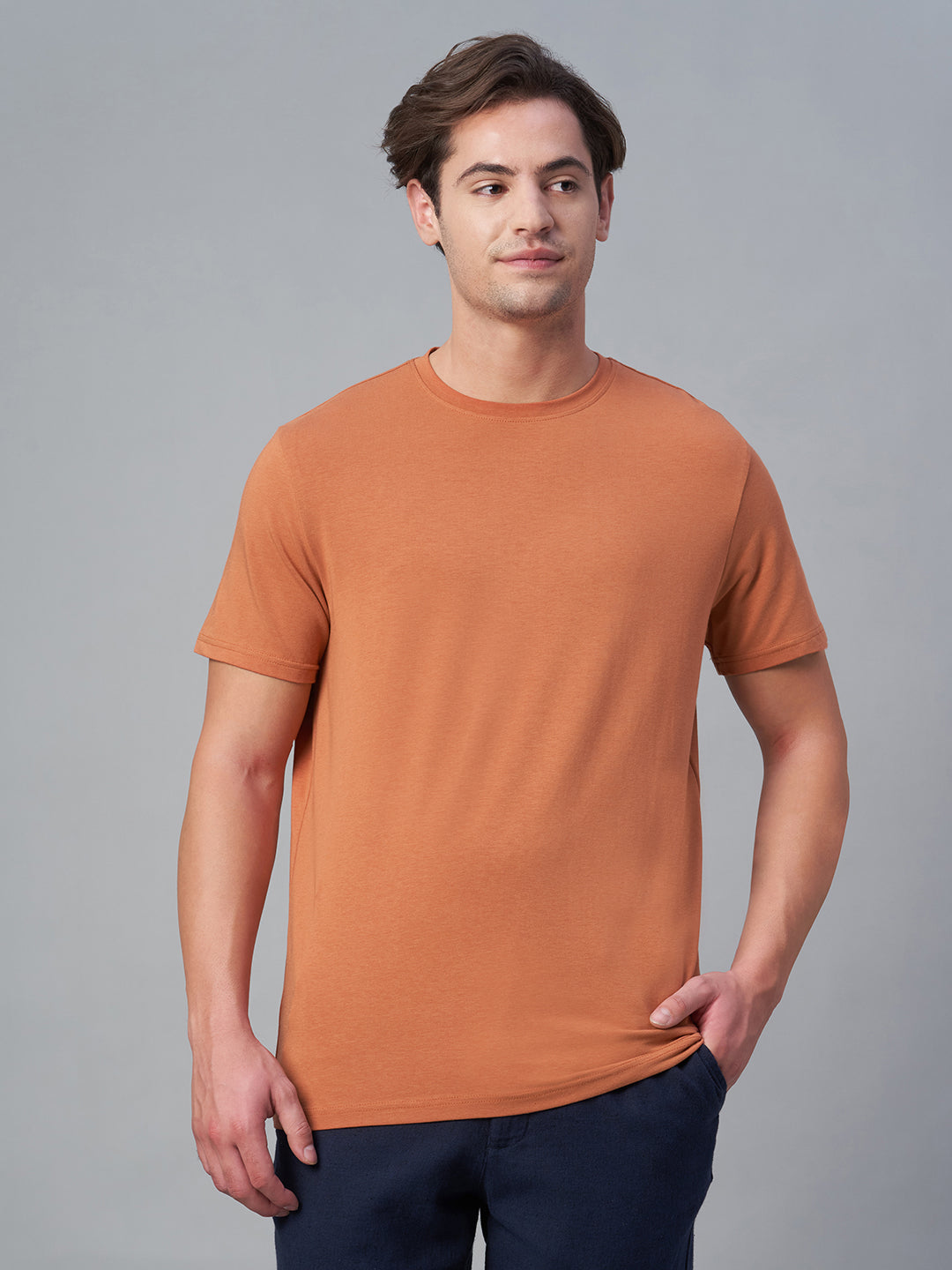 Men's Rust Cotton Bamboo Elastane Regular Fit Tshirt