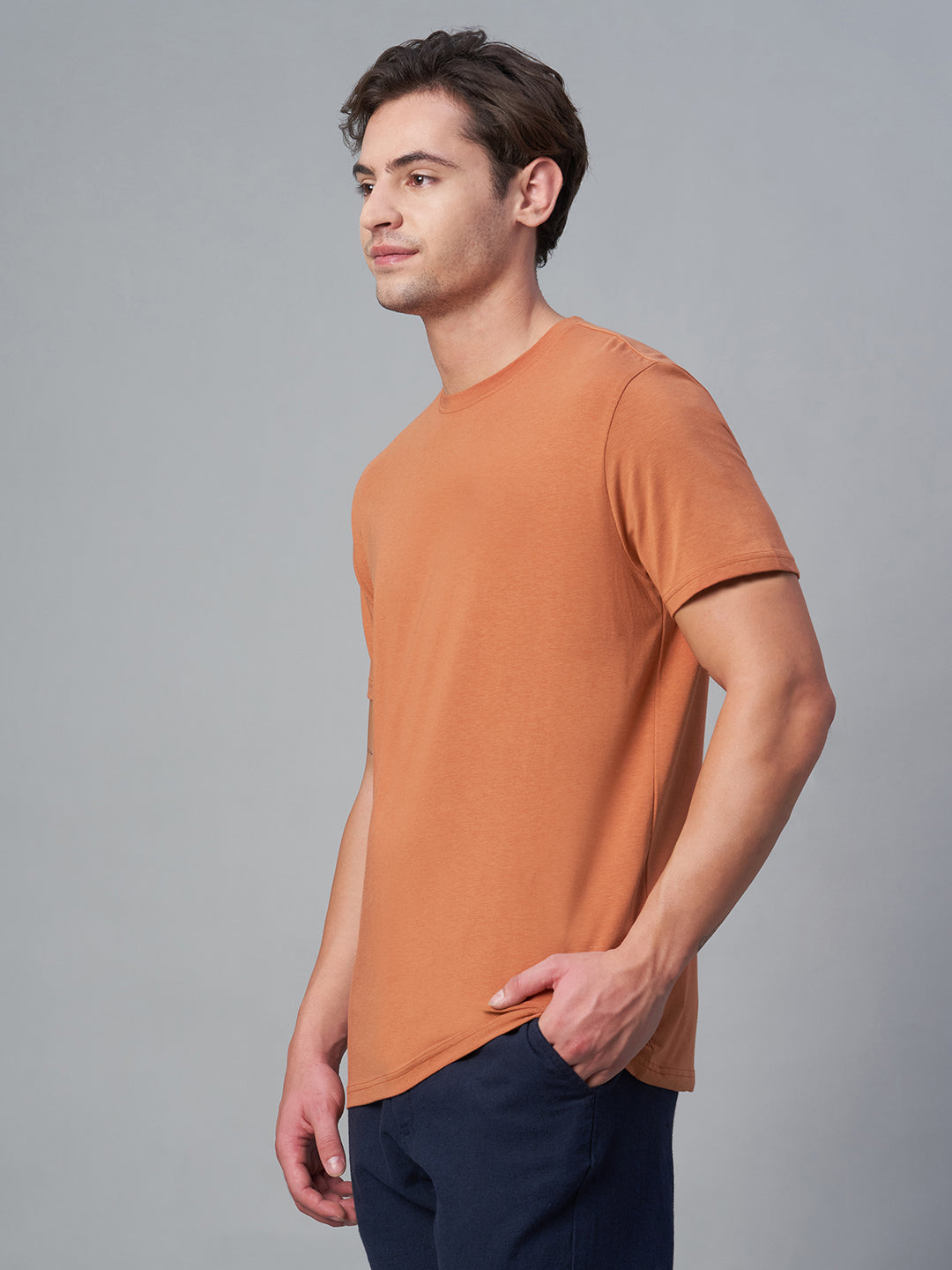 Men's Rust Cotton Bamboo Elastane Regular Fit Tshirt