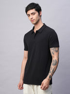 Men's Black Cotton Bamboo Elastane Regular Fit Tshirt