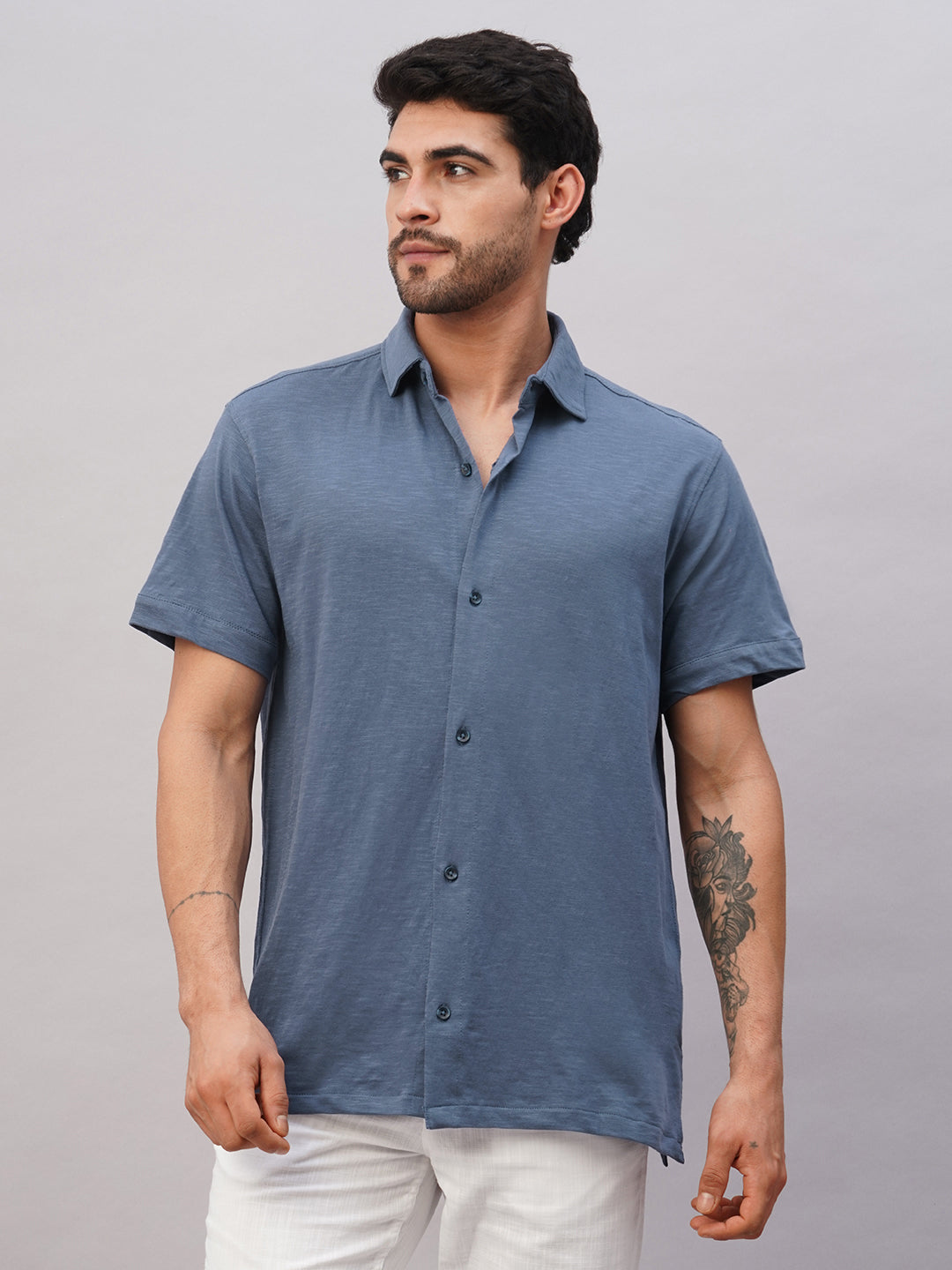 Men's Blue Cotton Regular Fit Tshirt